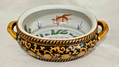 Porcelain Chinese Foot Bath Planter Hand Painted Koi Fish Floral | eBay US