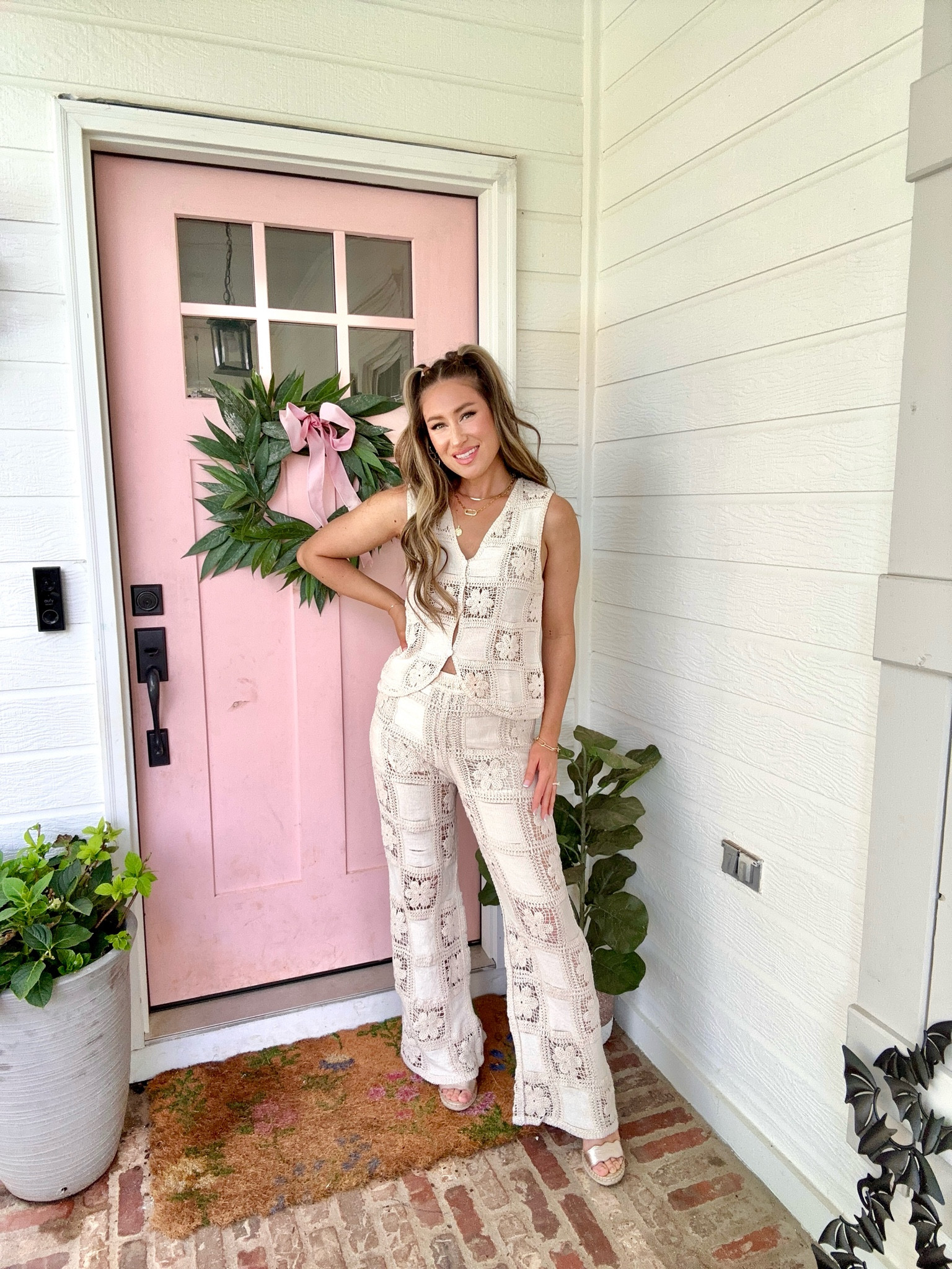 This set is so dreamy I. All its crochet goodness! I love the flower details and a best and pant set is too cute. Linking one of my favorite staple 14k gold plated pendant necklaces too (sooooo affordable!) and comes in multiple design options. 