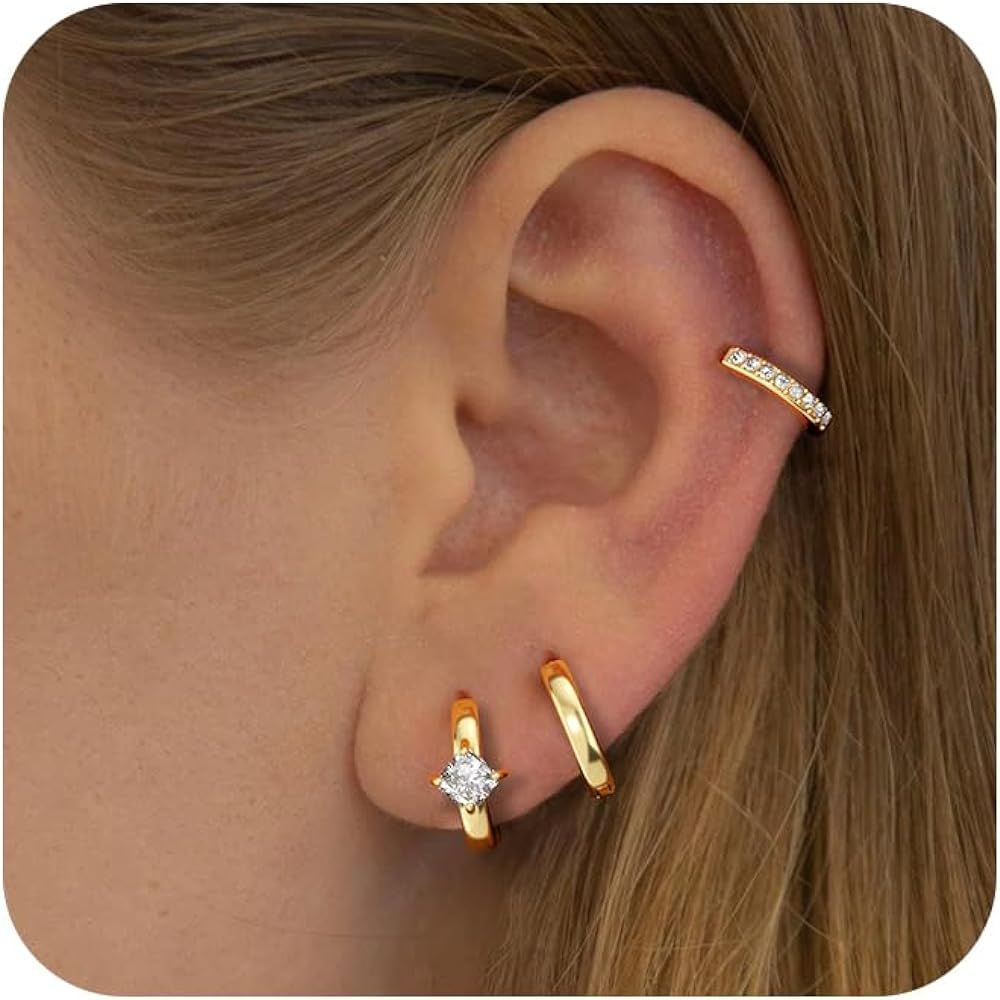 Stud Earrings for Women Dainty Gold Earrings|14k Gold Cartilage Earring Hypoallergenic|Flat Back ... | Amazon (US)