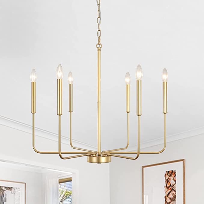 ZCHAOZ Gold Chandelier, 6 Lights Brushed Brass Chandelier for Dining Room Modern Farmhouse Candle... | Amazon (US)