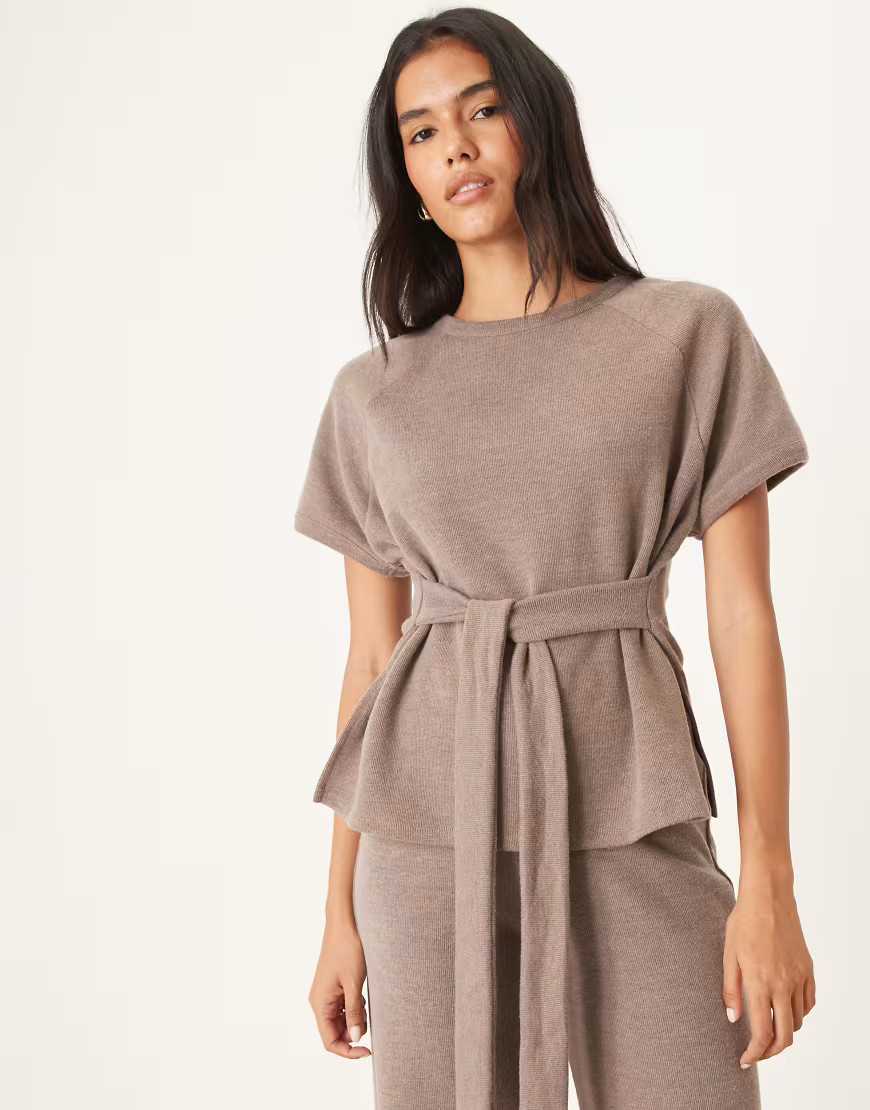 ASOS DESIGN supersoft tie waist short sleeve tee in mocha-Brown | ASOS (Global)
