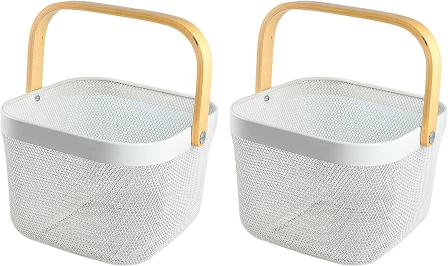 AGIEG 2 Pack Steel Mesh Basket With Handle, Hanging Kitchen Baskets For Vegetable, Metal Fruit Ba... | Amazon (US)