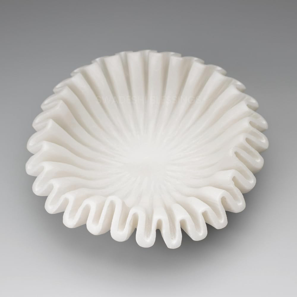 SWADESHI BLESSINGS HandCrafted Marble Ruffle Bowl, Large Decorative Bowl for Home Decor, Key Bowl for Entryway Table, Scalloped Bowls for Dining Table Centerpiece Decor, Catch All Bowls, 9" | Amazon (US)