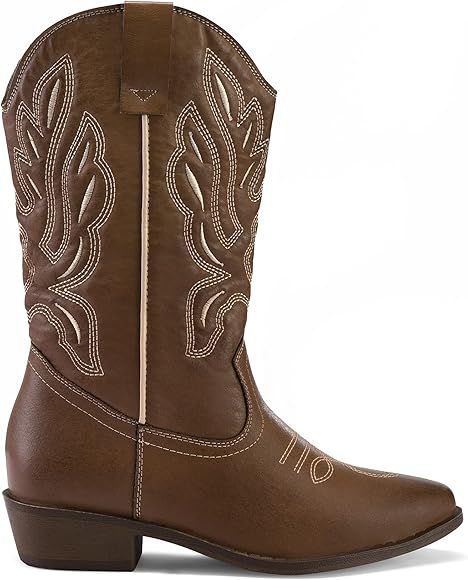 mysoft Women's Western Cowboy Boots Embroidered Mid-Calf Pointed Toe Cowgirl Boot (Available for ... | Amazon (US)