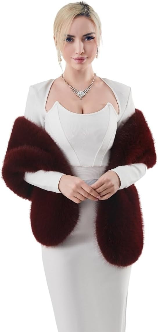 AMTFBY Women's Faux Fur Wrap Cross Shawl For Winter Evening Party Cape | Amazon (US)