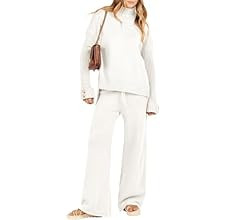 Caracilia Women's Two Piece Outfits Sweater Sets 2 Piece Long Sleeve Knit Pullover Tops Wide Leg ... | Amazon (US)