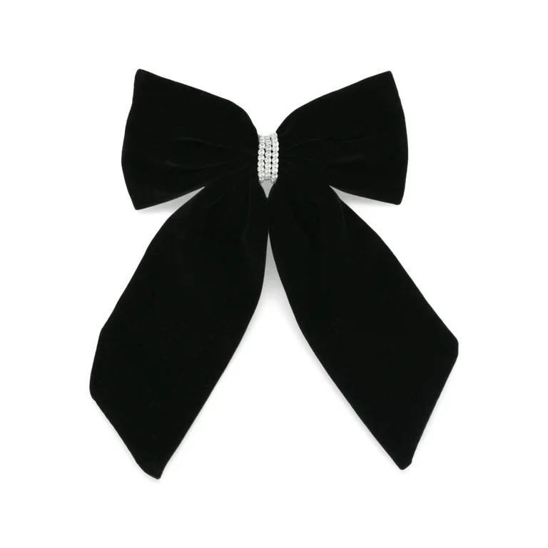 Time and Tru Women's Velvet Bow Hair Barrette Clip with Faux Pearl Detail, Black | Walmart (US)