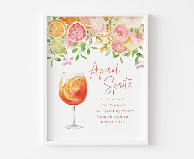 Aperol Spritz Bar Sign Citrus Themed Bridal Shower Printable 8x10 Sign Aperol Spritz Cocktail Sig... | Etsy (US)