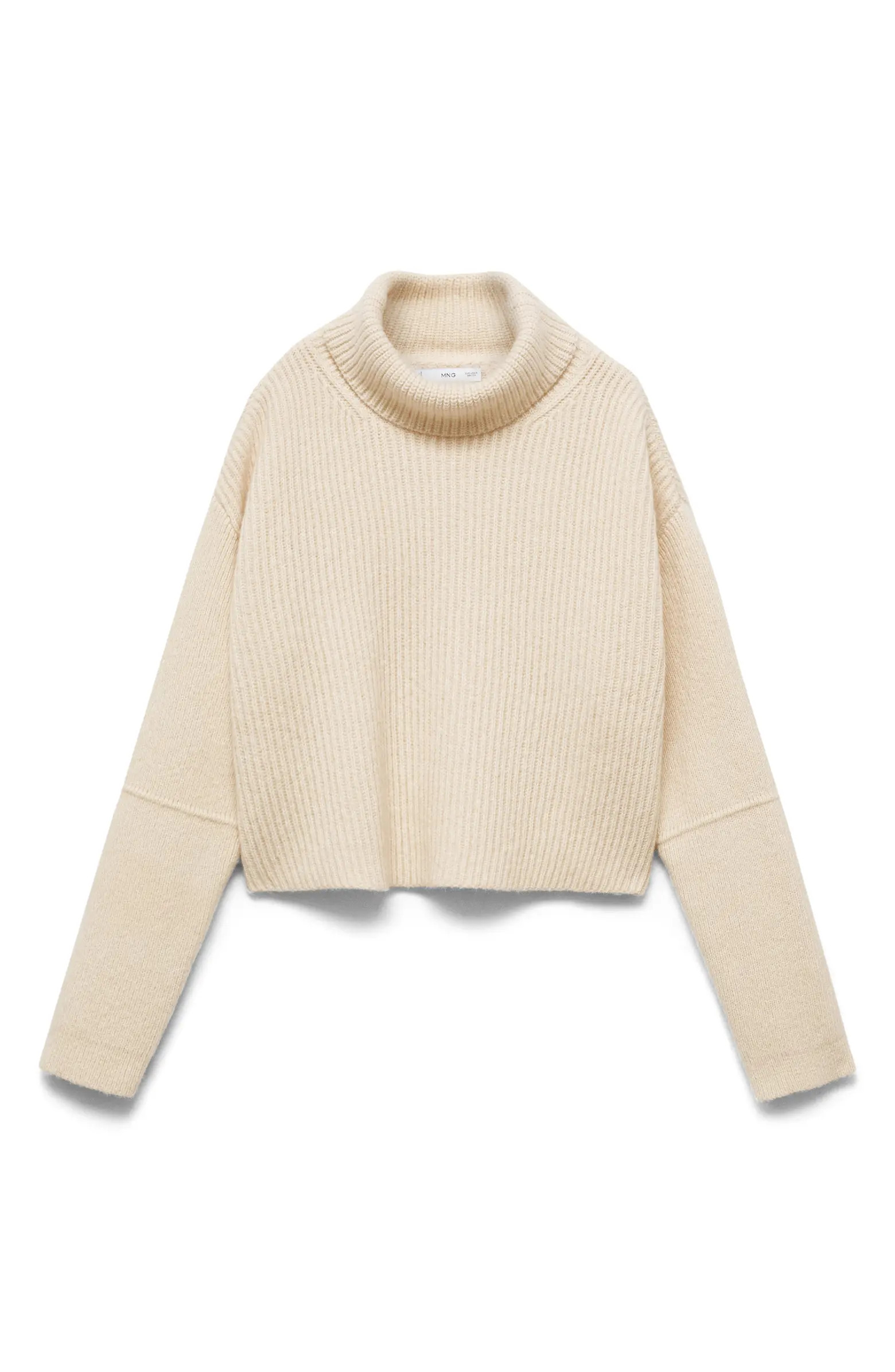 MANGO Tappeito Turtleneck Cotton & Wool Rib Sweater | Nordstrom | Nordstrom