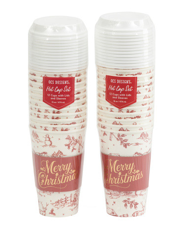 2pk Set Of 24 Red Toile Hot Cups With Lids And Sleeves | TJ Maxx