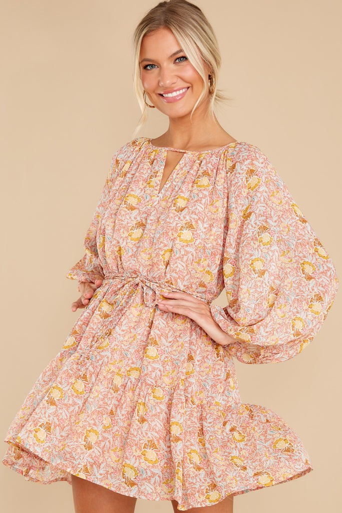 New Perspective Coral Multi Print Dress | Red Dress 