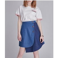 Skirt Blue Asymmetric Two-Tone Denim Short Skirt | Etsy (US)