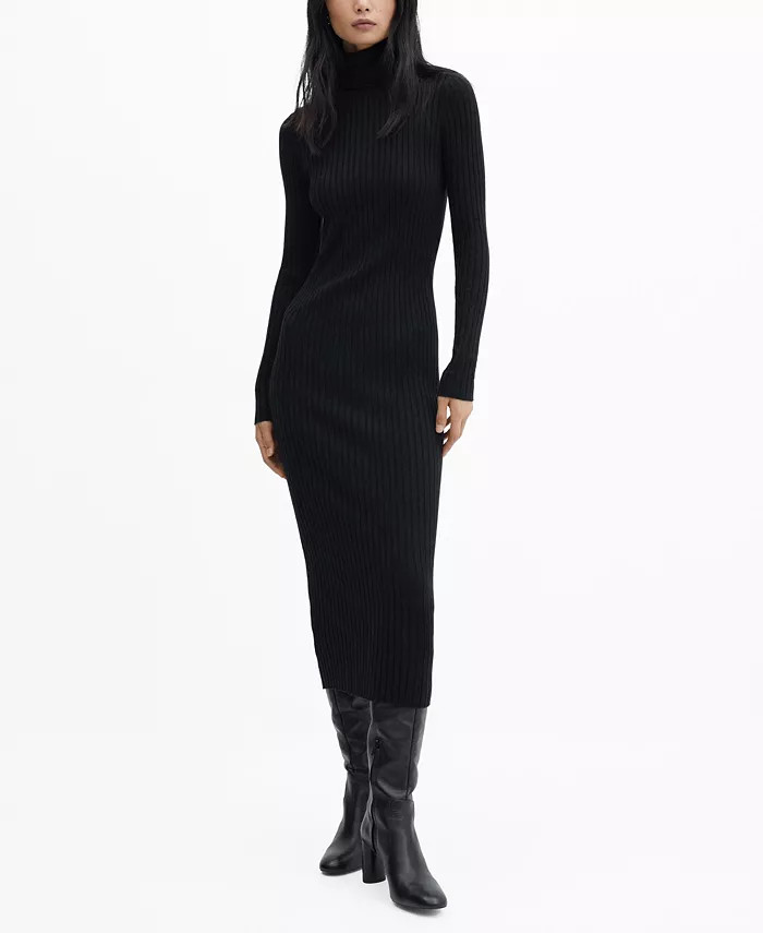 MANGO Women's High Neck Ribbed Midi Dress - Macy's | Macy's