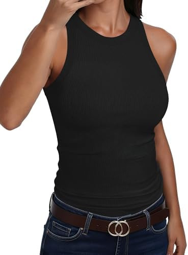 ANRABESS Sleeveless Tank Tops for Women High Neck Racerback Ribbed Knit Top Summer 2026 Casual Ba... | Amazon (US)