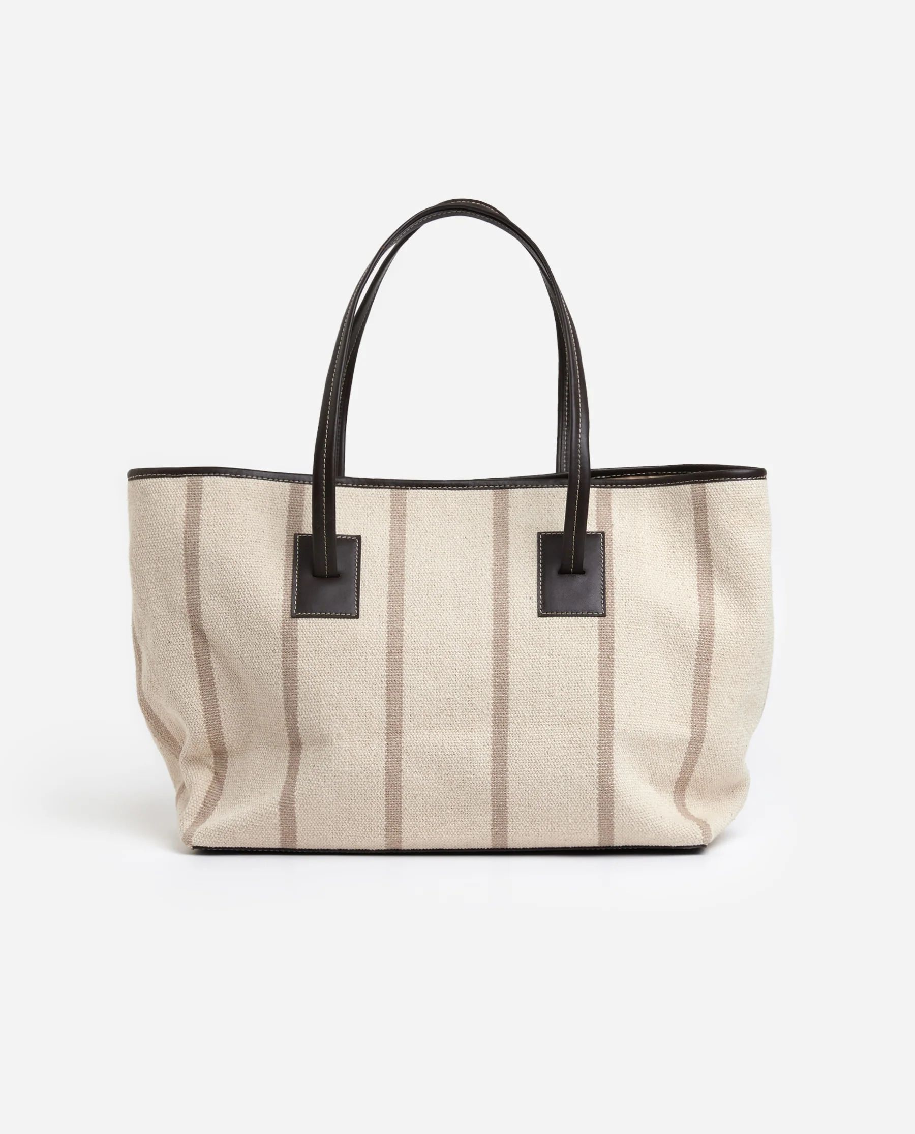 Lucy Tote Bag Canvas Striped Creme/Brown | Flattered