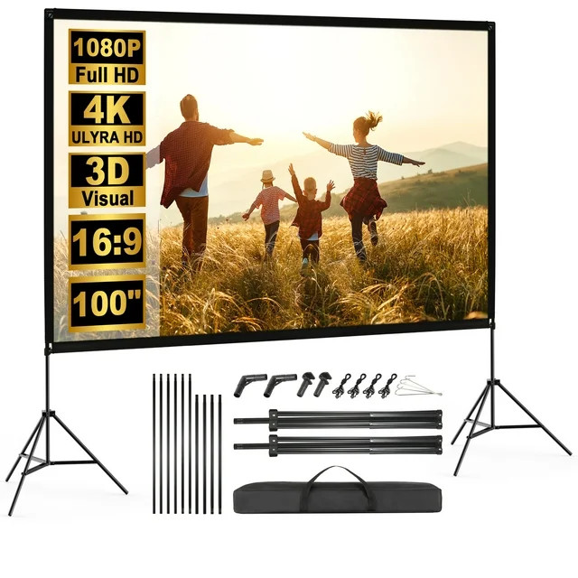 100" Projector Screen with Stand, Foldable Portable Movie Screen, 16:9 HD 4K Wrinkle-Free with Ca... | Walmart (US)