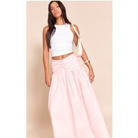 Pink Cotton Poplin Ruched Dropped Waist Maxi Skirt | PrettyLittleThing US