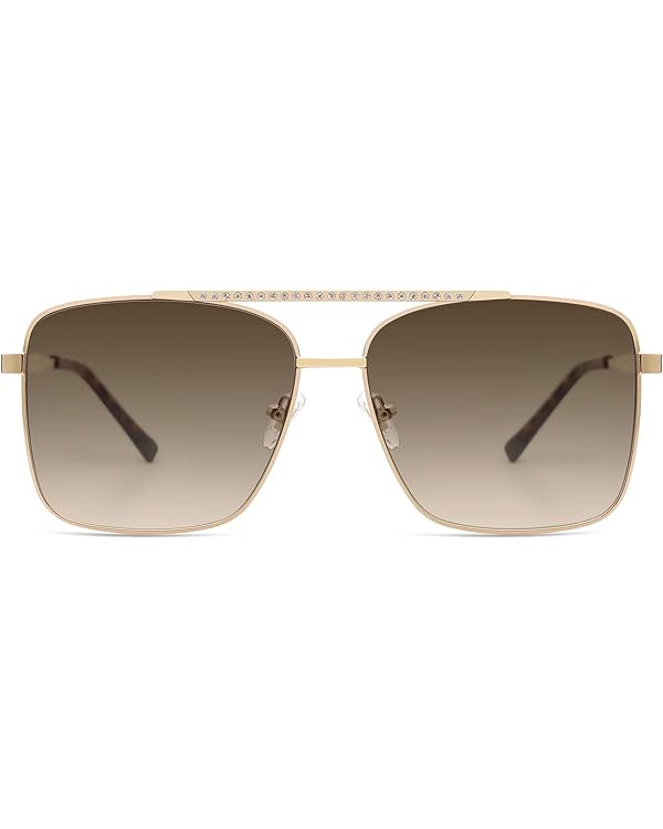 SOJOS Trendy Aviator Sunglasses Womens Oversized Retro Rhinestone Double Bridge Square Women Shad... | Amazon (US)