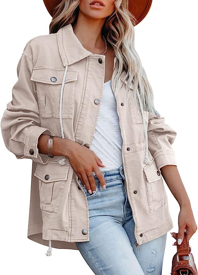 Women's Military Anorak Jacket Zip Up Snap Buttons Lightweight Safari Utility Coat Outwear With P... | Amazon (US)