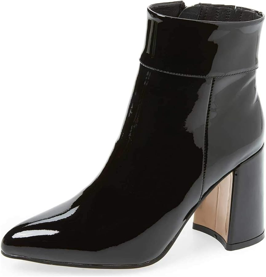 FSJ Women Pointed Toe Block High Heel Ankle Boots Glossy Patent Leather Party Dress Booties Size ... | Amazon (US)