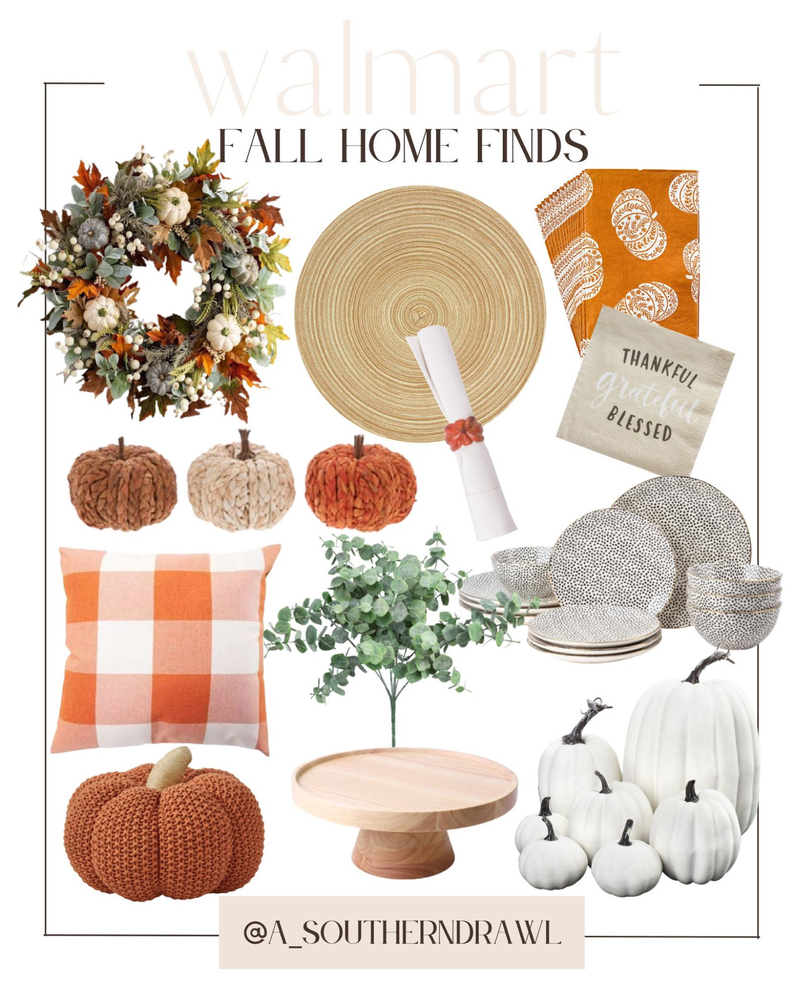 Walmart home finds - walmart fall home decor - Walmart fall table scape - Walmart fall wreath - pumpkins - entryway table decor - Walmart thanksgiving decor - fall napkins and placemats - pumpkin pillows - fall tableware 


#LTKHalloween #LTKSeasonal #LTKhome
