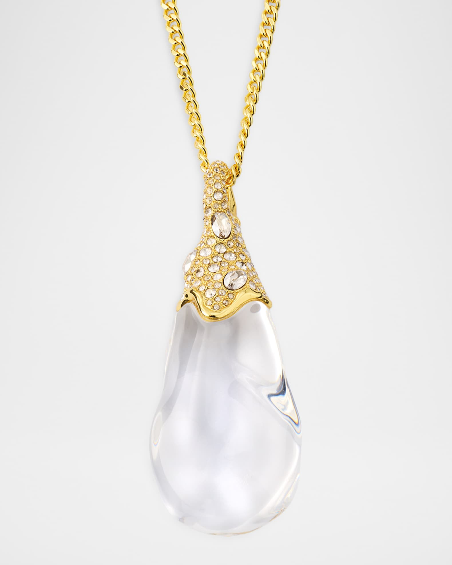 Liquid Lucite Crystal Pavé Teardrop Necklace | Neiman Marcus