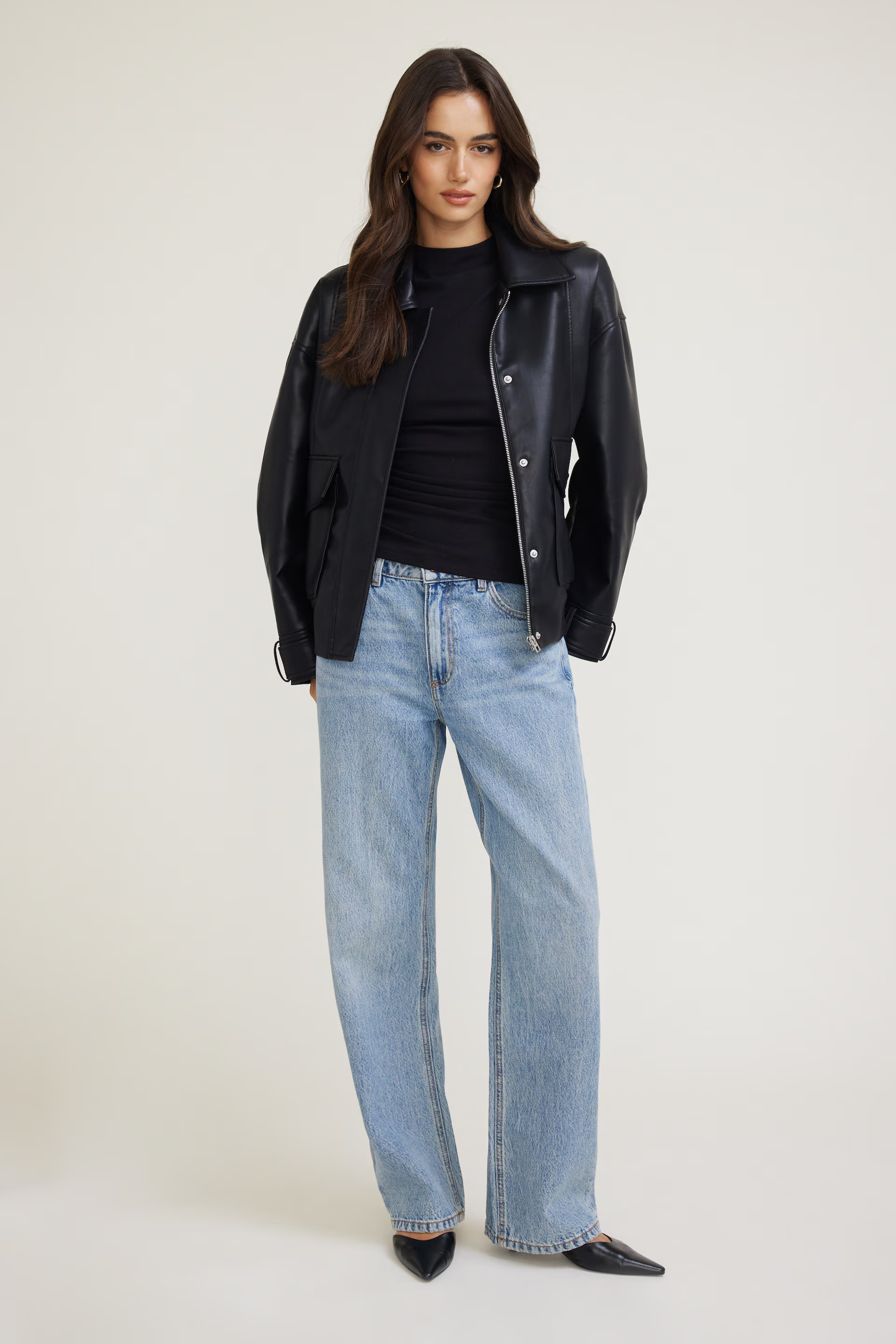 Oversized Faux Leather Aviator Jacket | Dynamite Clothing