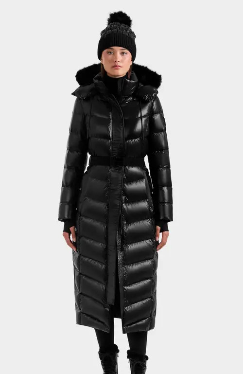 Rudsak Elsie Glossy Long Quilted Down Puffer in Black at Nordstrom, Size Large | Nordstrom