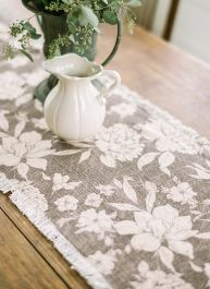 Fringed Floral Sepia Table Runner | Antique Farm House