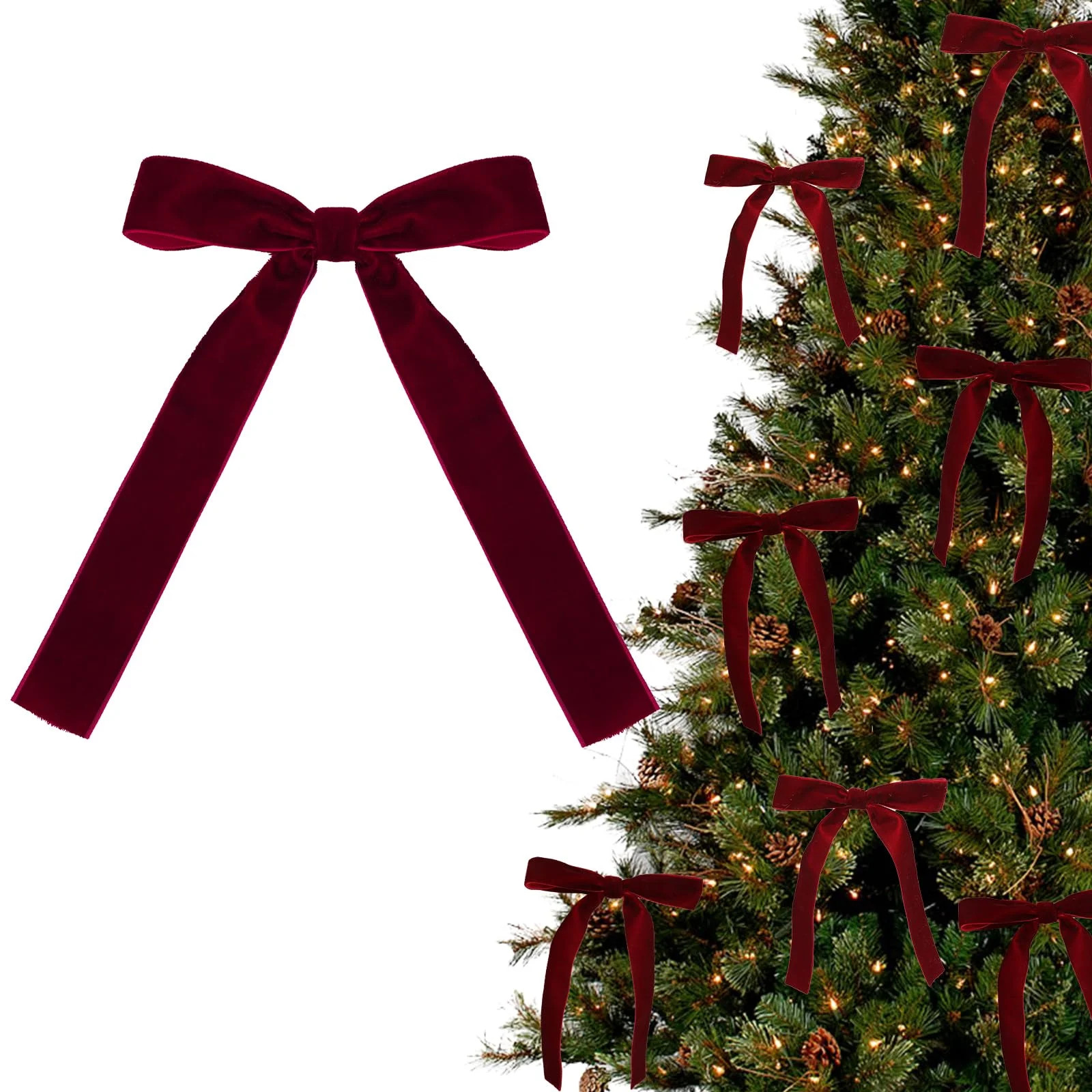 NumWeiTong 24pcs Red Velvet Bows for Christmas Tree Decorations Wreath Burgundy Velvet Ribbon Gar... | Walmart (US)