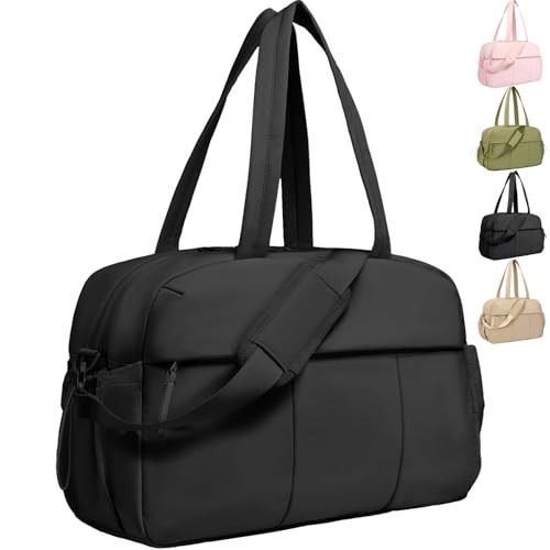 Gym Bag for Women, Carry on Bag with Wet Pocket, Lightweight Puffer Weekender Travel Bag, Water Resistant Quilted Travel Duffle Bag Overnight Bag, Black | Amazon (US)
