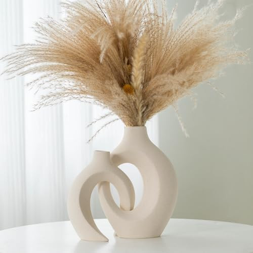 Liotww Ceramic Vases for Home Decor Set of 2, Off White Boho Small Flower Vase, Minimalist Decora... | Amazon (US)