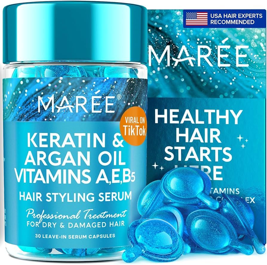 MAREE Hair Styling Serum for Frizzy & Dry Hair - Keratin Styling & Moisturizing Oil Capsules with... | Amazon (US)