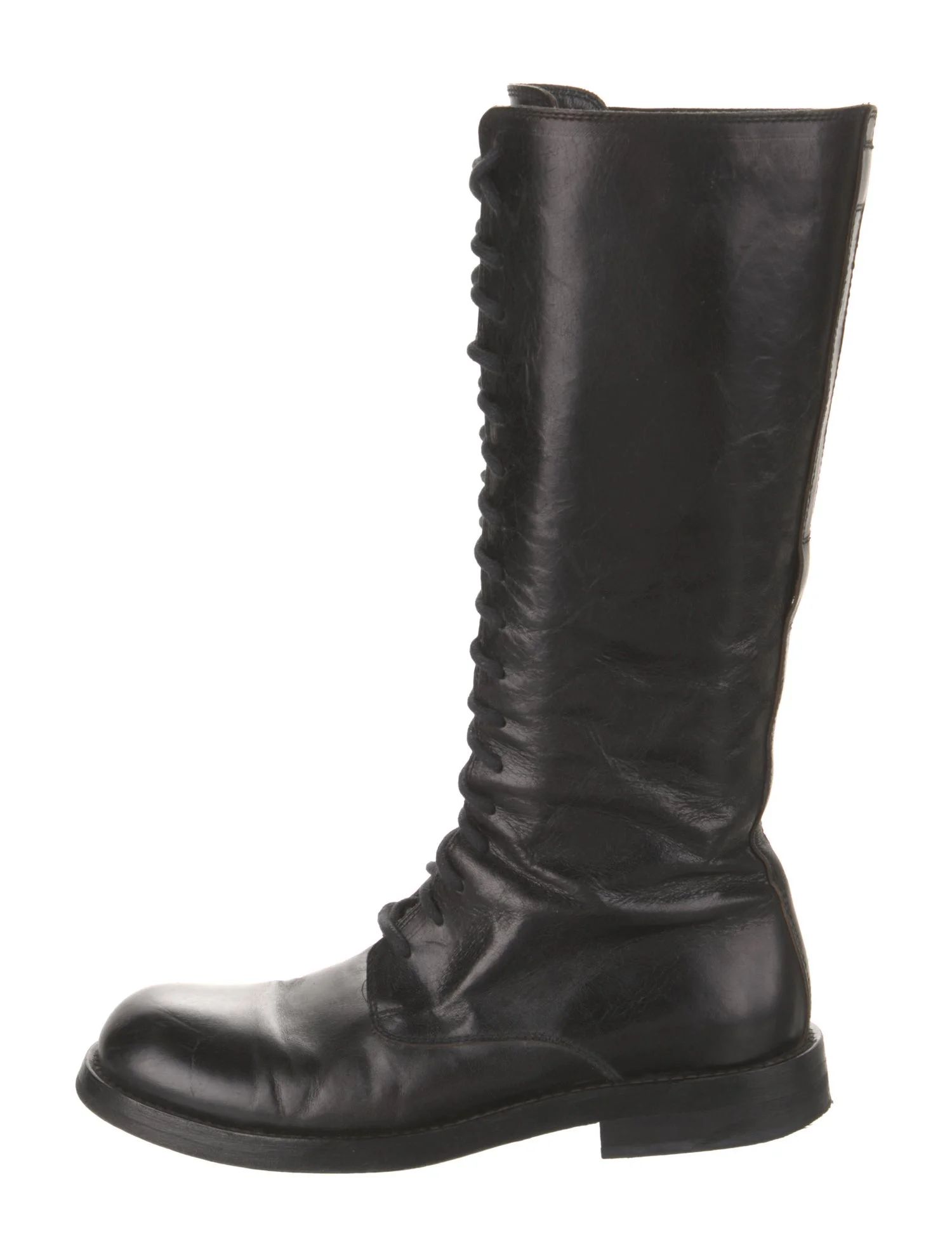 Ann Demeulemeester Leather Knee-High Lace-Up Boots | The RealReal