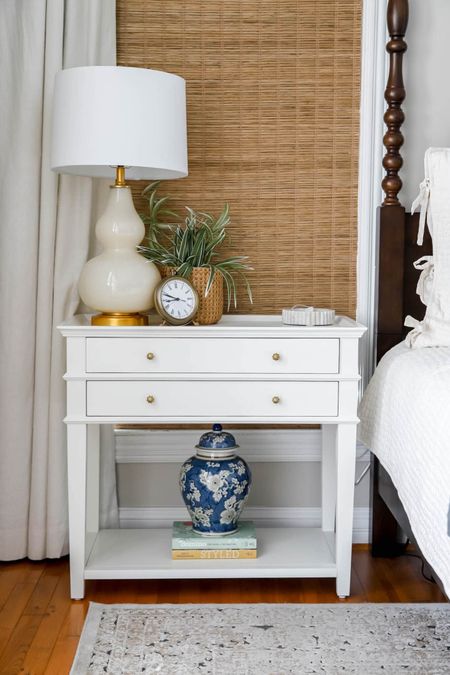 My pretty white nightstands feature two shallow drawers, a display shelf and border around the top to keep items from rolling off. They are just perfect!

#LTKhome