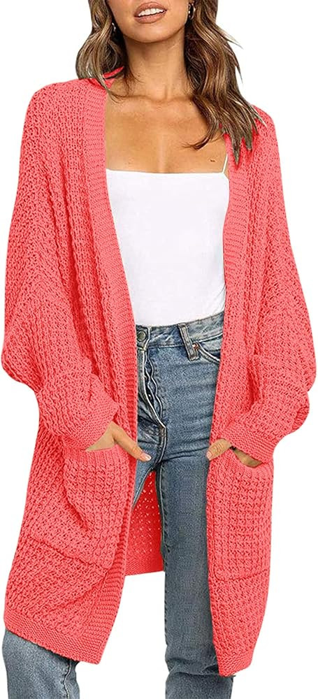 ZESICA Women's 2023 Fall Long Batwing Sleeve Open Front Chunky Knit Cardigan Sweater | Amazon (US)