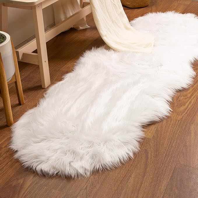 Super Area Rugs Soft Faux Sheepskin Fur Fluffy Area Rug, White, 2' x 6' Sheepskin | Amazon (US)