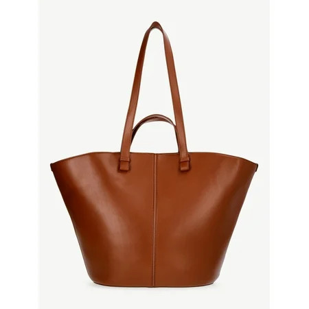 Time and Tru Women's Faux Leather Tulip Tote Handbag, Cognac | Walmart (US)
