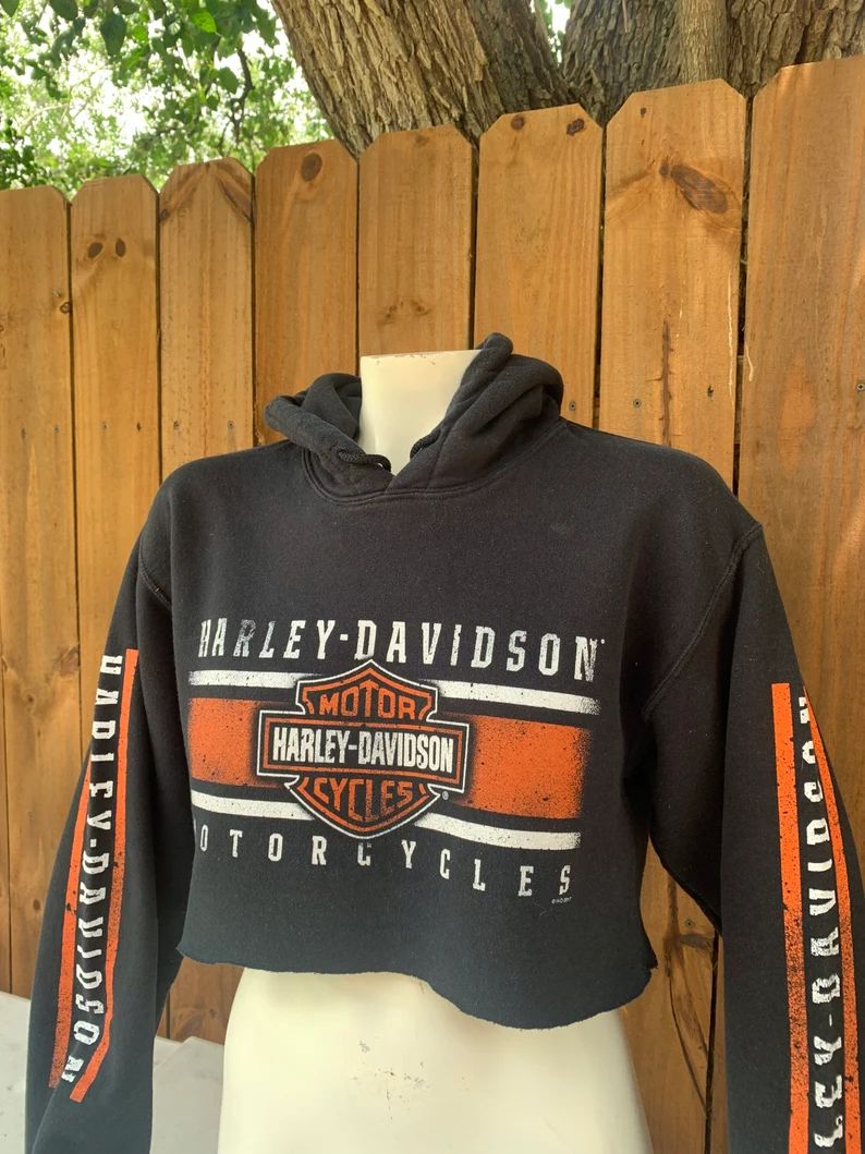Y2K Vintage Harley Davidson all over print cropped hoodie size Medium for women, H-D custom rewor... | Etsy (US)