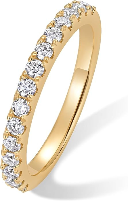 PAVOI 18K Gold Vermeil Plated 0.45CT Moissanite Wedding Bands for Women - Sterling Silver Eternit... | Amazon (US)