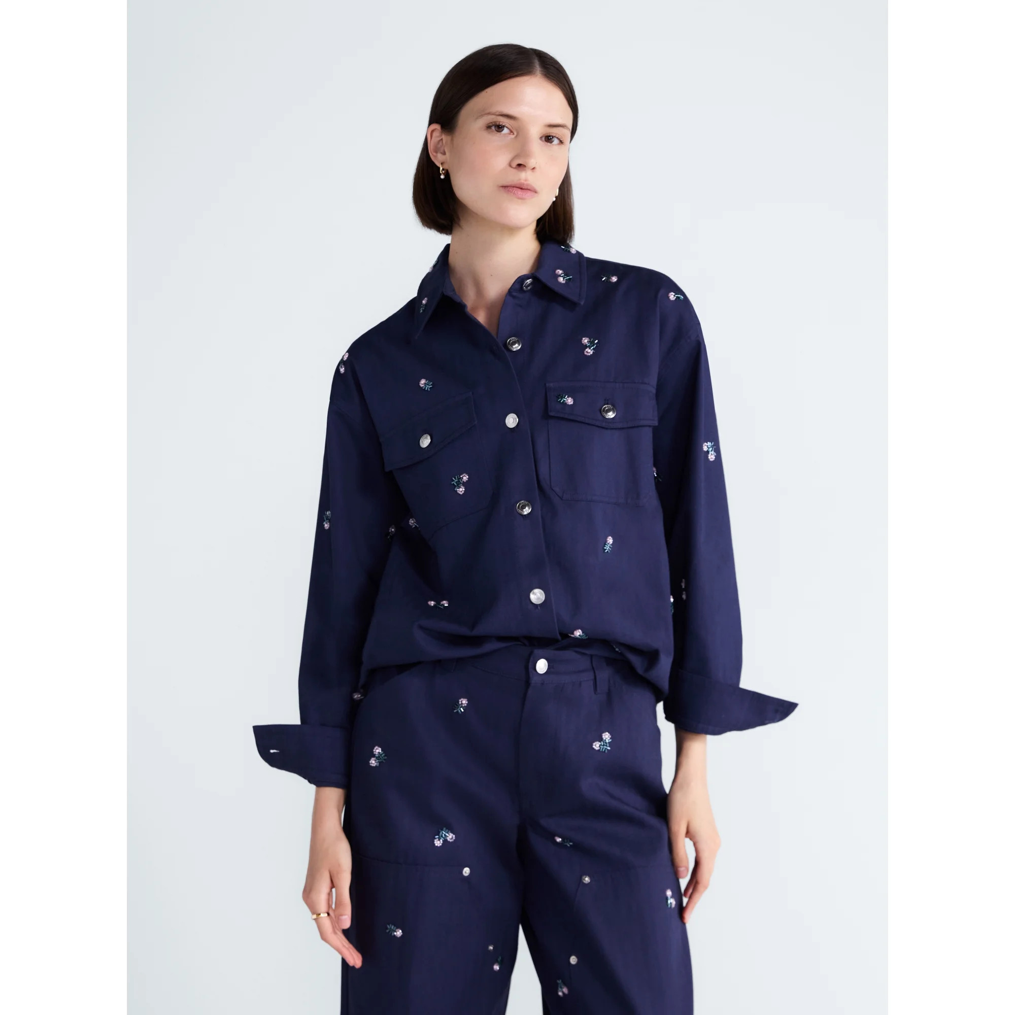 Free Assembly Women s Embellished Cotton Utility Shirt With Long Sleeves  Sizes XS-XXL | Walmart (US)