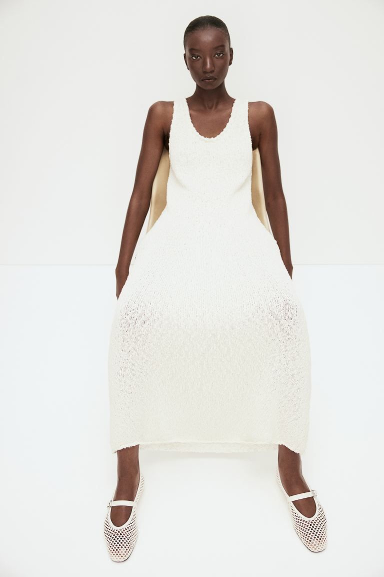 Silk-blend knitted dress - White - Ladies | H&M GB | H&M (UK, MY, IN, SG, PH, TW, HK)