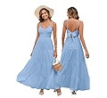 HTZMO Women Casual Summer Floral Maxi Sundress V Neck Spaghetti Strap Bow Tie Backless Flowy Boho... | Amazon (US)