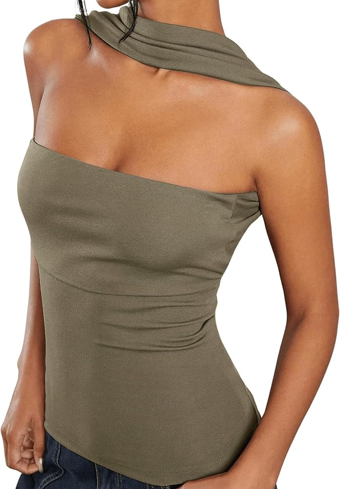Women Ruched Strapless Halter Tube Tops Sexy Slim Fit Open Back Bandeau Shirts Off Shoulder Sleev... | Amazon (US)