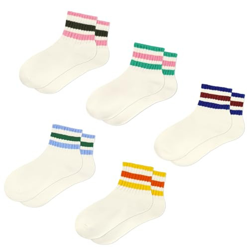 Retro Tube Socks for Women Novelty Cute Striped Crew Sock Mini Vintage Soft Ankle Socks Women 5 Pairs Multicolor-E One Size | Amazon (US)