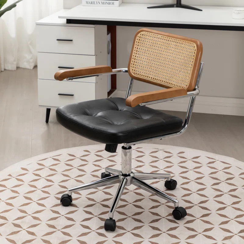 Carli Rattan Leather Office Chair | Wayfair North America