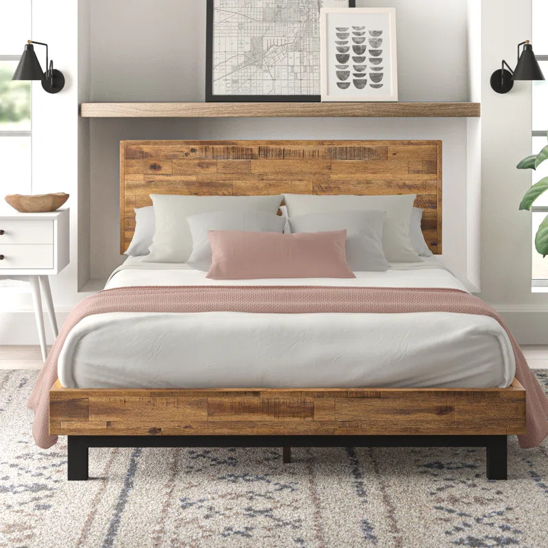 Industrial Modern Solid Wood Platform Bed with Adjustable Headboard | Wayfair North America