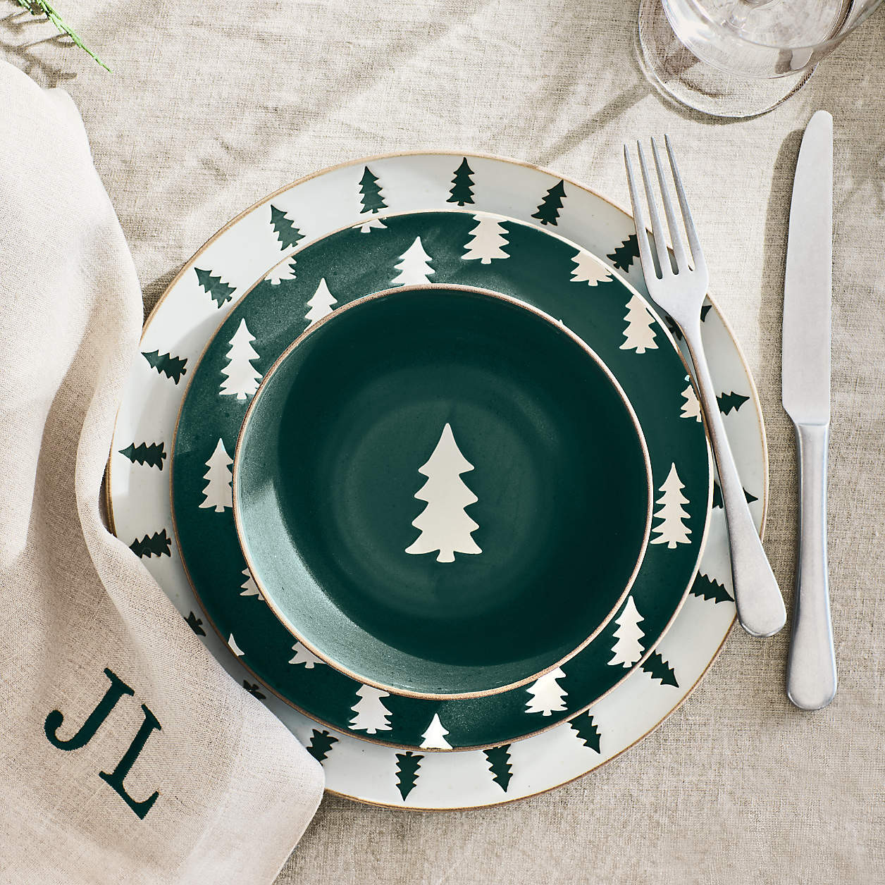 Green Trees Stoneware Dinner Plate | Crate & Barrel | Crate & Barrel