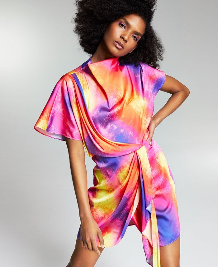 Zerina Akers Tie Dye Satin Wrap Dress, Created for Macy's | Macys (US)