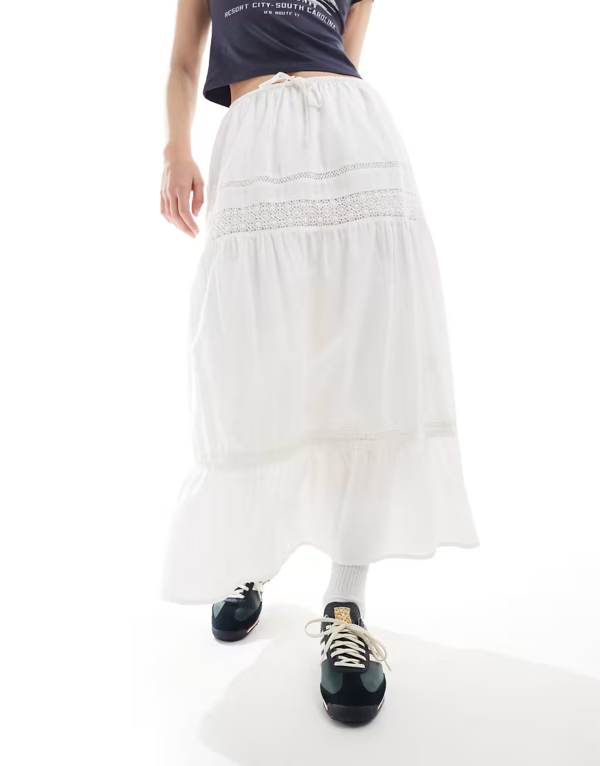 Hollister lace insert maxi skirt in white | ASOS (Global)